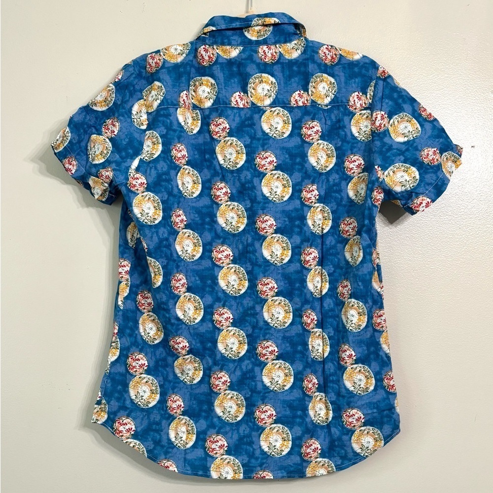 Jogal Hawaiian Floral Blue Shirt Button Up Cotton Blend Short Sleeve - Picture 4 of 6